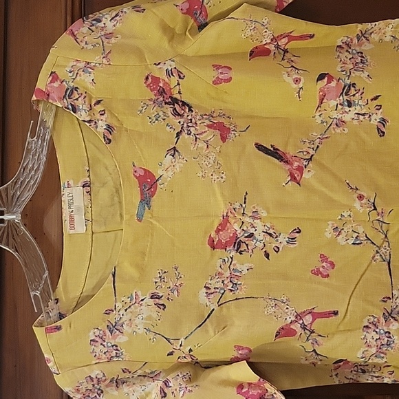 BOMBAY PAISLEY | Green Cotton & Linen Dress with Floral Print and Birds - size M - Picture 4 of 11